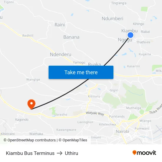 Kiambu Bus Terminus to Uthiru map