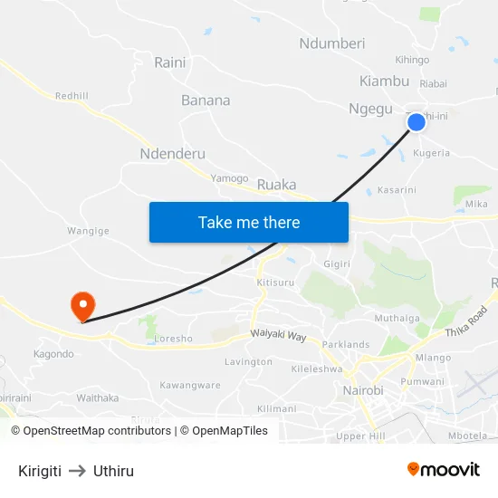 Kirigiti to Uthiru map