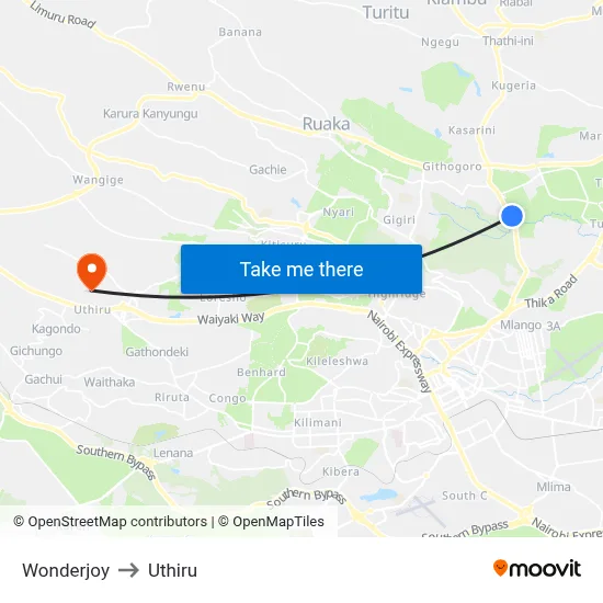 Wonderjoy to Uthiru map