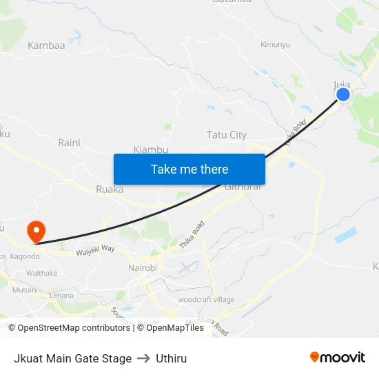 Jkuat Main Gate Stage to Uthiru map