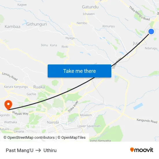 Past Mang'U to Uthiru map