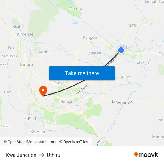 Kwa Junction to Uthiru map