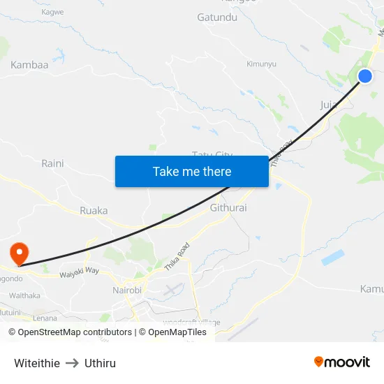 Witeithie to Uthiru map