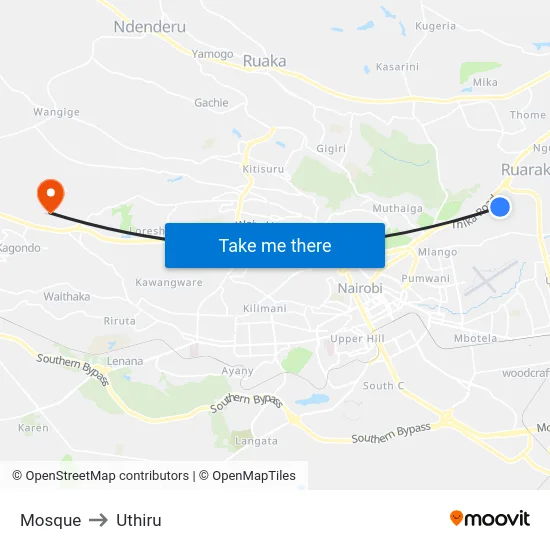 Mosque to Uthiru map