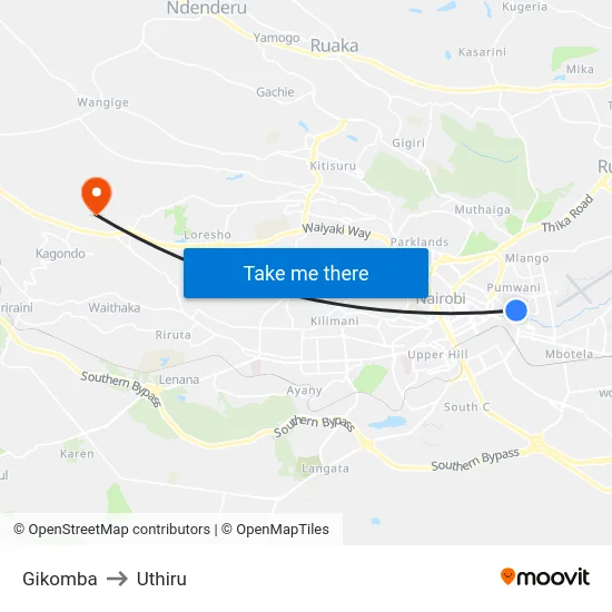Gikomba to Uthiru map