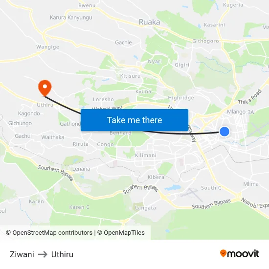 Ziwani to Uthiru map
