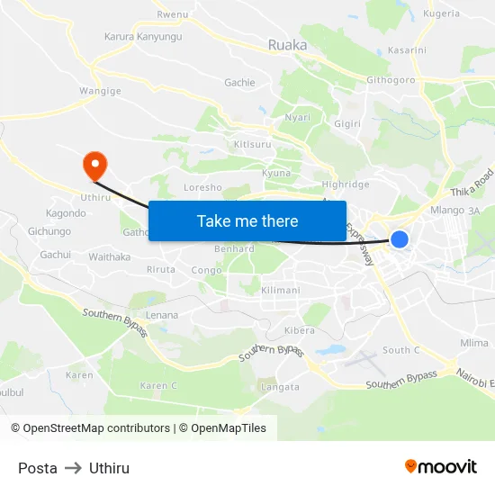 Posta to Uthiru map