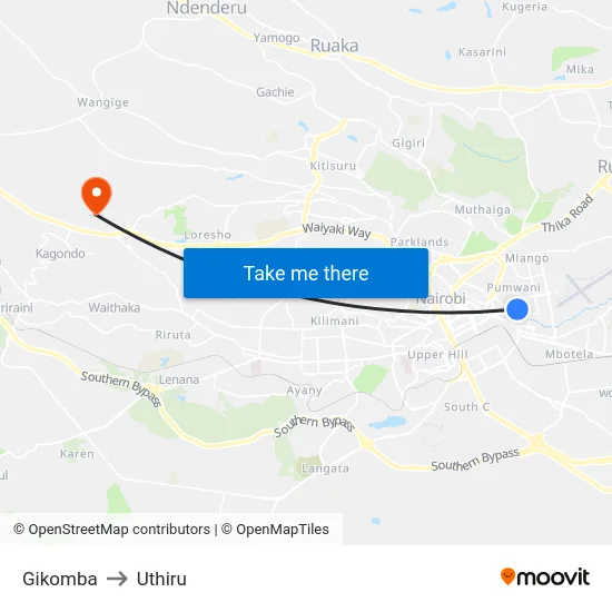Gikomba to Uthiru map