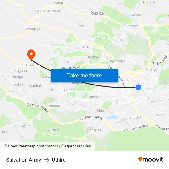 Salvation Army to Uthiru map