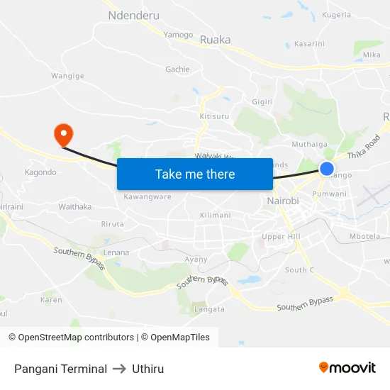 Pangani Terminal to Uthiru map