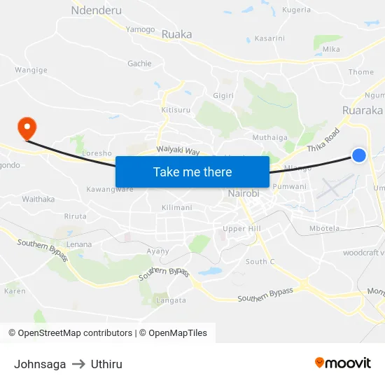 Johnsaga to Uthiru map