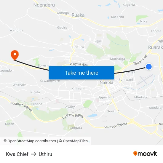 Kwa Chief to Uthiru map