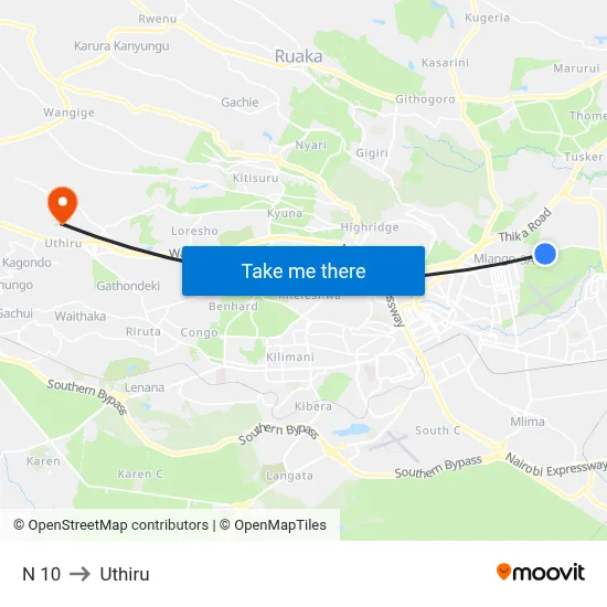 N 10 to Uthiru map