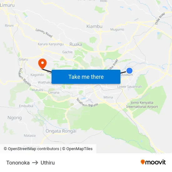 Tononoka to Uthiru map