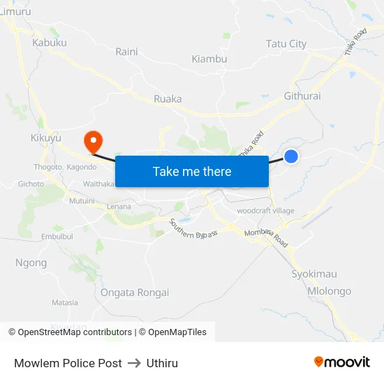 Mowlem Police Post to Uthiru map