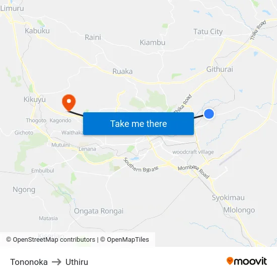 Tononoka to Uthiru map