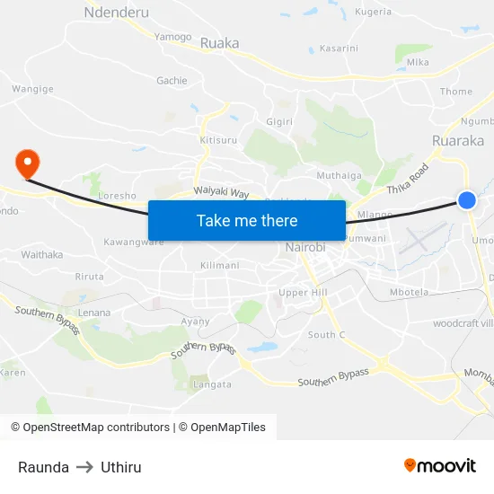 Raunda to Uthiru map