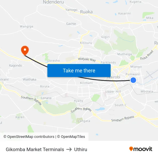 Gikomba Market Terminals to Uthiru map