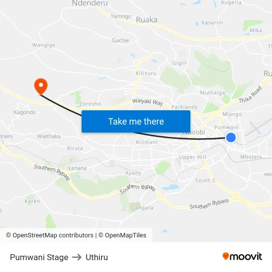 Pumwani Stage to Uthiru map
