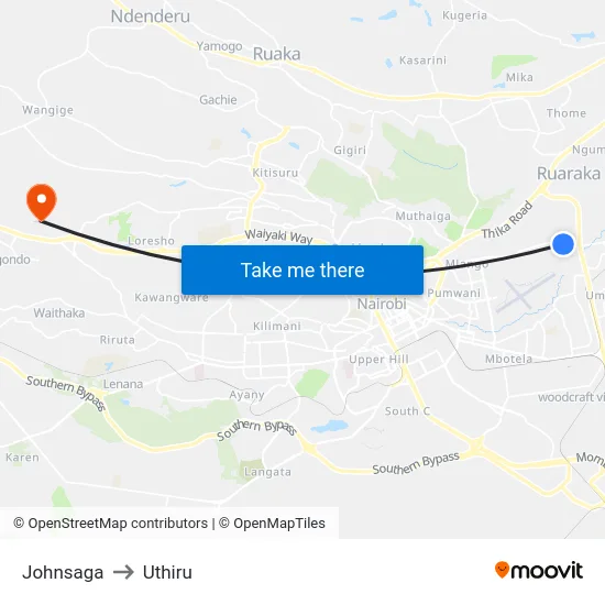 Johnsaga to Uthiru map