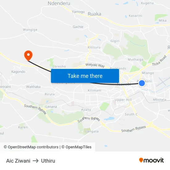 Aic Ziwani to Uthiru map