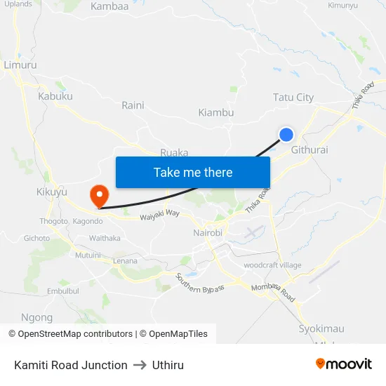 Kamiti Road Junction to Uthiru map