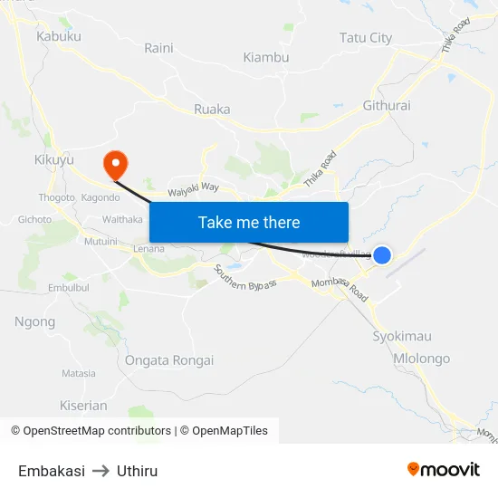 Embakasi to Uthiru map