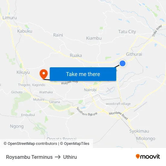 Roysambu Terminus to Uthiru map