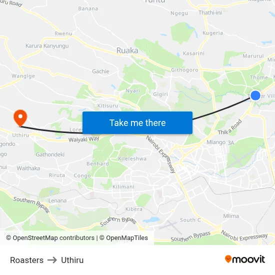 Roasters to Uthiru map