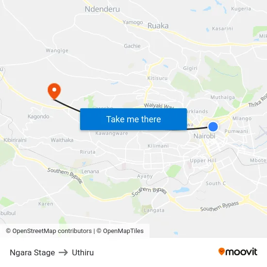 Ngara Stage to Uthiru map