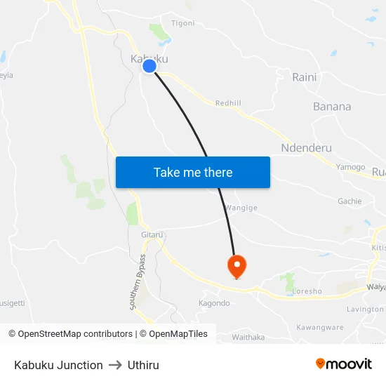 Kabuku Junction to Uthiru map