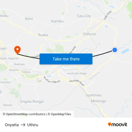 Onyatta to Uthiru map