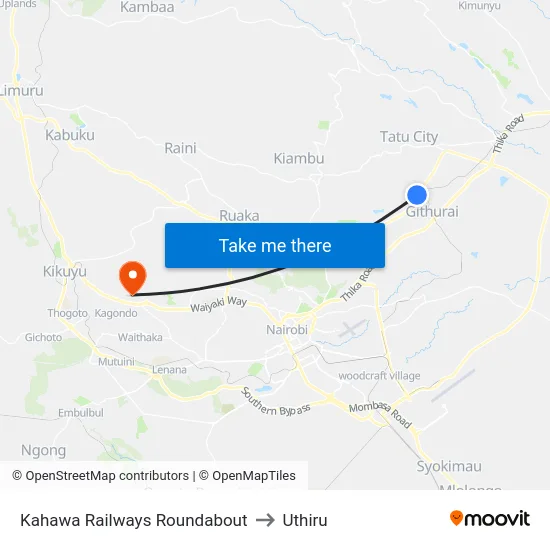 Kahawa Railways Roundabout to Uthiru map