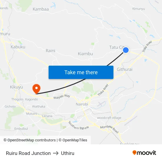 Ruiru Road Junction to Uthiru map