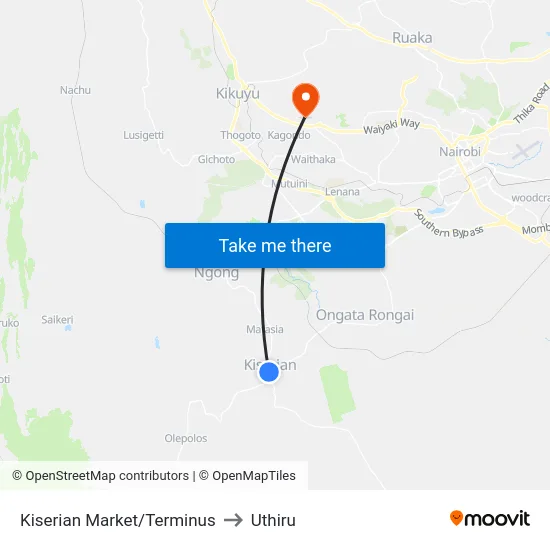Kiserian Market/Terminus to Uthiru map