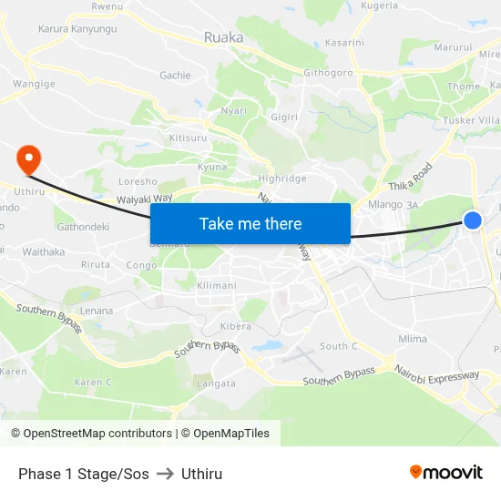 Phase 1 Stage/Sos to Uthiru map