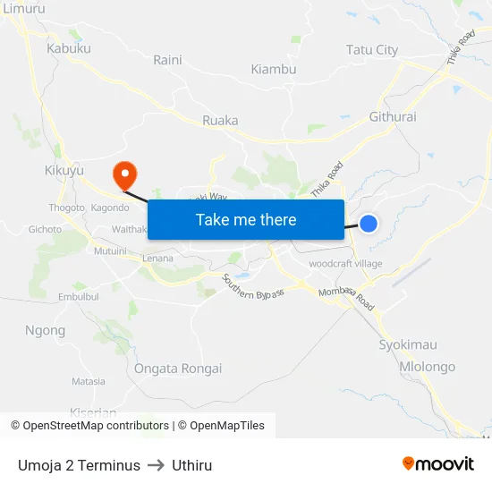 Umoja 2 Terminus to Uthiru map