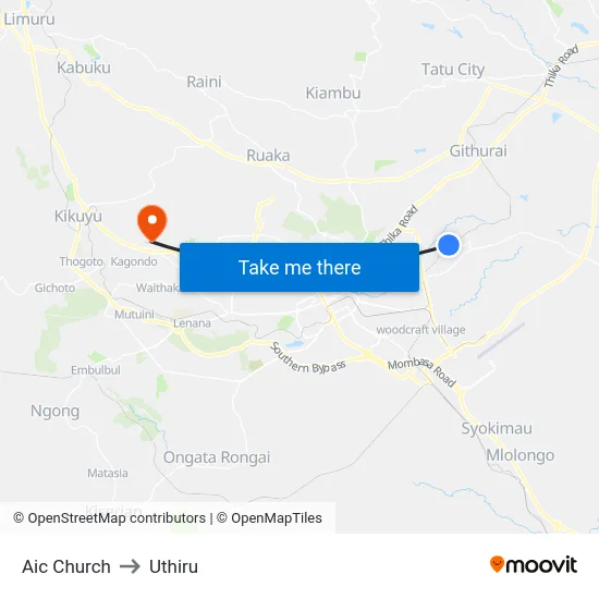 Aic Church to Uthiru map