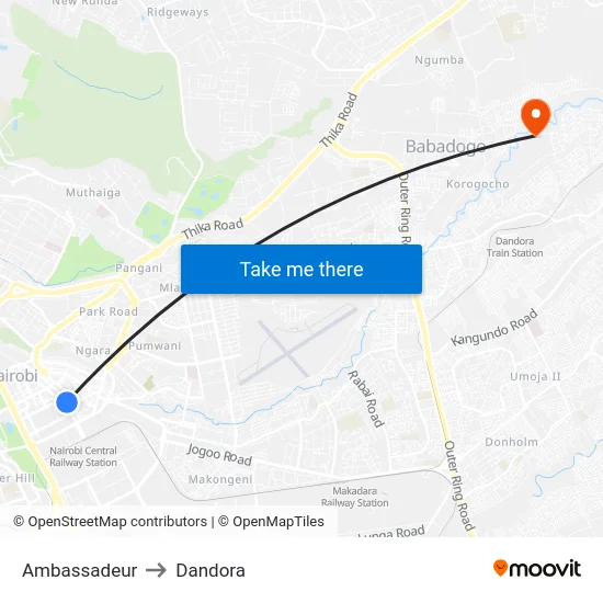 Ambassadeur to Dandora map