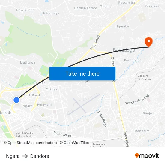 Ngara to Dandora map