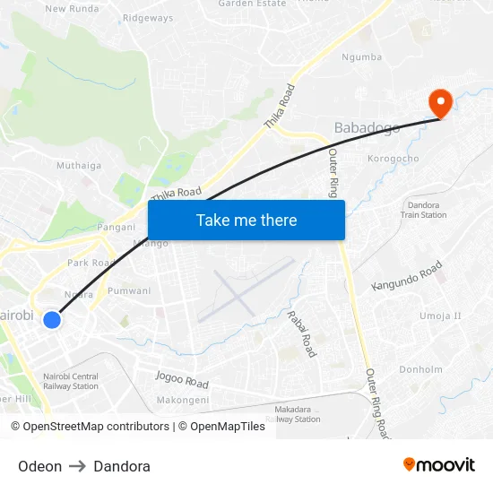 Odeon to Dandora map