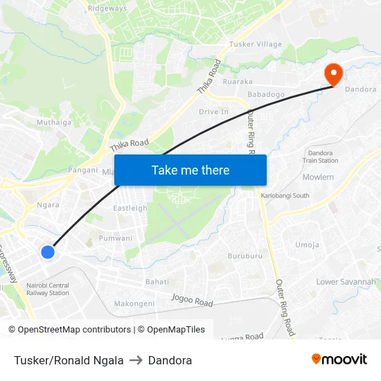 Tusker/Ronald Ngala to Dandora map