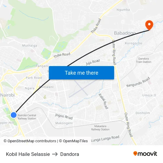 Kobil Haile Selassie to Dandora map