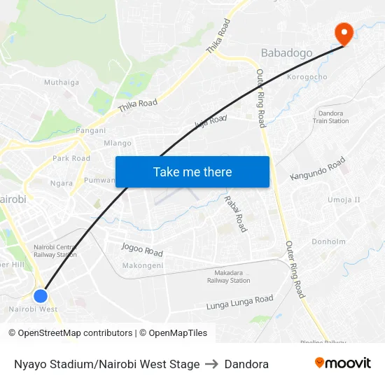 Nyayo Stadium/Nairobi West Stage to Dandora map