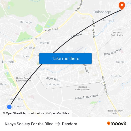 Kenya Society For the Blind to Dandora map