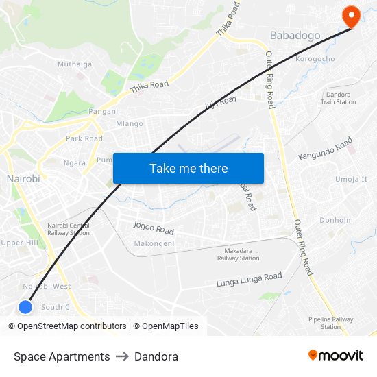 Space Apartments to Dandora map