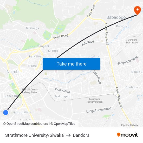 Strathmore University/Siwaka to Dandora map