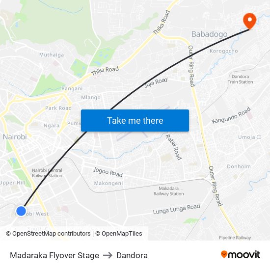 Madaraka Flyover Stage to Dandora map