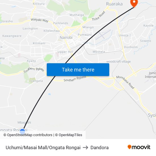 Uchumi/Masai Mall/Ongata Rongai to Dandora map