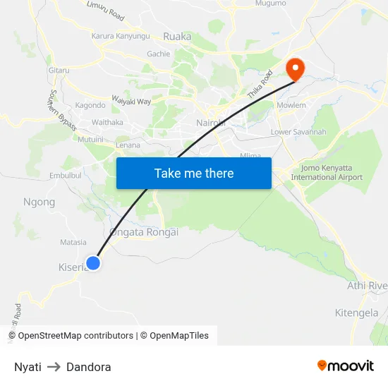 Nyati to Dandora map